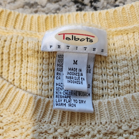 *SOLD* TALBOTS Vintage Knit Sweater Cotton Light Yellow Size MP - Picture 7 of 9